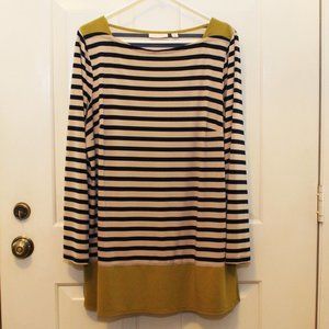 Susan Graver Wheat & Dark Navy Stripes with Olive Trim Tunic